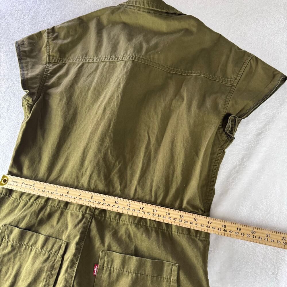 Levi’s Army Green Utility Jumpsuit XS Cotton Cargo Coverall Romper Cap Sleeve - Picture 11 of 14
